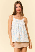 Doe and Rae - DITSY FLORAL LACE TRIMMED CAMI TOP - 44263T: SEAFOAM / M