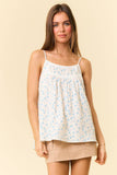 Doe and Rae - DITSY FLORAL LACE TRIMMED CAMI TOP - 44263T: SEAFOAM / S