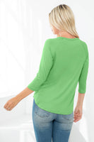 Perfect Peach - YMT20073V-3/4 SLEEVE ROUND HEM SOLID TOP: L / Green Light