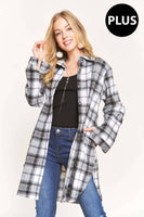 ADORA LA - CEJ2587AX - PLUS SIZE BUTTON DOWN PLAID SHACKET: 2XL / PINK