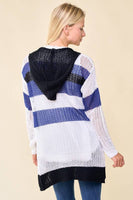 Doe and Rae - Multi Stripe Hoodie Cardigan - 10138J: S / Navy/Sunlight