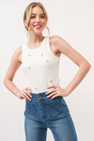 AND THE WHY - ATW15555 - Strawberry Embroidered Tank Top: S / White