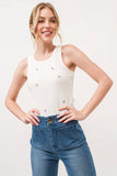 AND THE WHY - ATW15555 - Strawberry Embroidered Tank Top: S / White