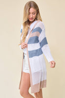 Doe and Rae - Multi Stripe Hoodie Cardigan - 10138J: M / Navy/Sunlight