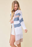 Doe and Rae - Multi Stripe Hoodie Cardigan - 10138J: L / Navy/Sunlight