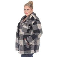 Plus Size Plaid Shacket: 1X / Coffee/White