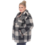 Plus Size Plaid Shacket: 2X / Coffee/White