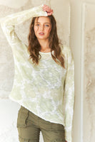 ADORA LA - CESW3467 - RAW EDGE LIGHTWEIGHT FLORAL SWEATER: S / GREEN