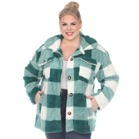 Plus Size Plaid Shacket: 1X / Coffee/White