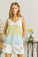 ADORA LA - CESW3008 - COLOR BLOCK V NECK TANK TOP: S / SAGE