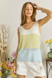 ADORA LA - CESW3008 - COLOR BLOCK V NECK TANK TOP: M / SAGE