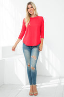 Perfect Peach - YMT20073V-3/4 SLEEVE ROUND HEM SOLID TOP: S / Green Light