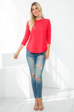 Perfect Peach - YMT20073V-3/4 SLEEVE ROUND HEM SOLID TOP: S / Green Light