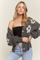 ADORA LA - CESW3607 - LIGHTWEIGHT FLORAL SWEATER CARDIGAN: M / CHARCOAL