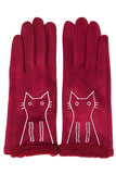 Embroidery cat solid smart touch gloves: Beige