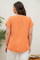 Blu Pepper - PLUS  BUTTON FRONT SHORT SLEEVE WOVEN TOP: ORANGE