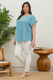 Blu Pepper - PLUS  BUTTON FRONT SHORT SLEEVE WOVEN TOP: PINK