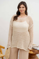 Blu Pepper - PLUS OVERSIZED SHEER CROCHET PULLOVER: NATURAL