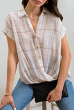 Blu Pepper - PLAID BUTTON DOWN DRAPED WOVEN TOP: BLACK MULTI