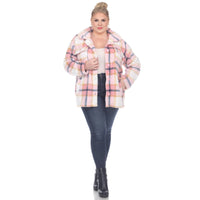 Plus Size Plaid Shacket: 2X / Coffee/White