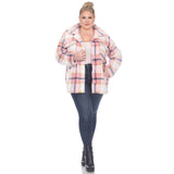 Plus Size Plaid Shacket: 1X / Coffee/White