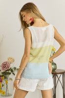 ADORA LA - CESW3008 - COLOR BLOCK V NECK TANK TOP: S / SAGE