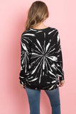 Perfect Peach - PPT2093-KANGAROO POCKET TIE DYE LONG SLEEVE TOP: L / BLACK