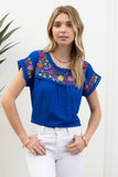 Blu Pepper - FLORAL EMBROIDERY SCALLOP LACE TRIM BLOUSE: WHITE