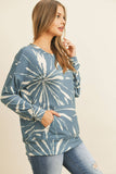 Perfect Peach - PPT2093-KANGAROO POCKET TIE DYE LONG SLEEVE TOP: M / TEAL