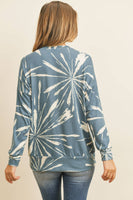 Perfect Peach - PPT2093-KANGAROO POCKET TIE DYE LONG SLEEVE TOP: M / TEAL