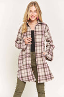 ADORA LA - CEJ2587AX - PLUS SIZE BUTTON DOWN PLAID SHACKET: 1XL / PINK