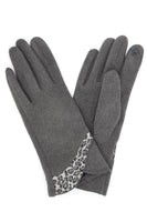 Leopard Pattern Print Trim Gloves: Beige