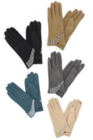 Leopard Pattern Print Trim Gloves: Gray