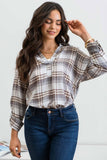 Blu Pepper - COLLARED PLAID SPLIT NECK TOP: DUSTY GREEN MULTI