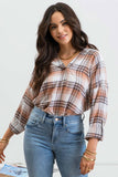 Blu Pepper - COLLARED PLAID SPLIT NECK TOP: DUSTY GREEN MULTI