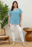 Blu Pepper - PLUS  BUTTON FRONT SHORT SLEEVE WOVEN TOP: PINK