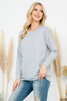 Perfect Peach - YMT20011V-LONG SLEEVE FRENCH TERRY TOP WITH KANGAROO POCKET: L / Stone