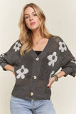 ADORA LA - CESW3607 - LIGHTWEIGHT FLORAL SWEATER CARDIGAN: L / CHARCOAL