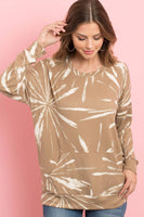 Perfect Peach - PPT2093-KANGAROO POCKET TIE DYE LONG SLEEVE TOP: S / BLACK