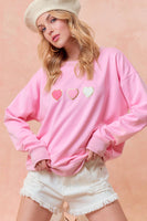 Doe and Rae - HEART CHENILLE PATCH LONG SLEEVE SWEATSHIRT - 44236T-1: M / VANILLA