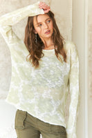 ADORA LA - CESW3467 - RAW EDGE LIGHTWEIGHT FLORAL SWEATER: L / GREEN