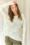 ADORA LA - CESW3467 - RAW EDGE LIGHTWEIGHT FLORAL SWEATER: L / GREEN