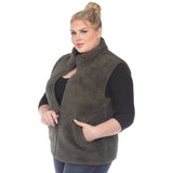 Plus Size Zip up sherpa vest: 2X / Black