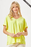 Dear Scarlett - PLUS SIZE Easy Basic Wrinkle Free Top With V Neckline: Neon Yellow / XL