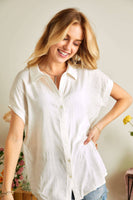 ADORA LA - AT17031X - PLUS SIZE BUTTON DOWN WOVEN SHIRT: 1XL / OFF WHITE