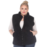 Plus Size Zip up sherpa vest: 1X / Sheep Grey