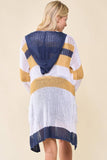 Doe and Rae - Multi Stripe Hoodie Cardigan - 10138J: S / Navy/Sunlight