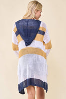 Doe and Rae - Multi Stripe Hoodie Cardigan - 10138J: L / Navy/Sunlight