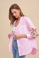 anniewear - EMBROIDERED SLEEVE BUTTON DOWN LOOSE FIT SHIRT_AT1765: XL / OFF WHITE