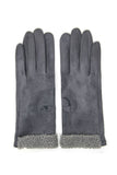 Suede Dog Embroidery with Boucle Gloves: Black